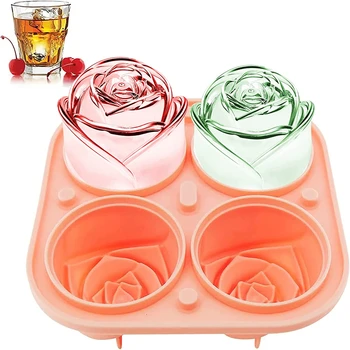 3D Большие лотки для кубиков льда 2,5-дюймовые формы для розового льда 4 Гигантских силиконовых формы для льда в форме милого цветка для коктейлей, сока, виски В морозильной камере