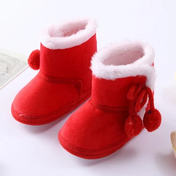 Двойной помпон Плюс бархатная противоскользящая обувь для первых прогулок; осенне-зимние ботинки; однотонная обувь для маленьких девочек и мальчиков;