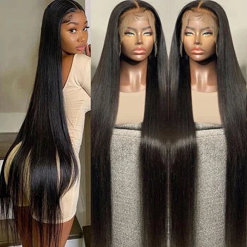 250% 13x6 HD Кружевные Фронтальные парики из человеческих волос Бразильский 13x4 Прозрачный Костяной прямой 30-32-дюймовый Кружевной Фронтальный парик для женщин в продаже