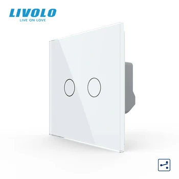 Livolo EU Standard 2 Gang 2Way Настенный Сенсорный Выключатель Света, Панель Из Хрустального Стекла, Функция Перекрестной лестницы, Дисплей С подсветкой C702S