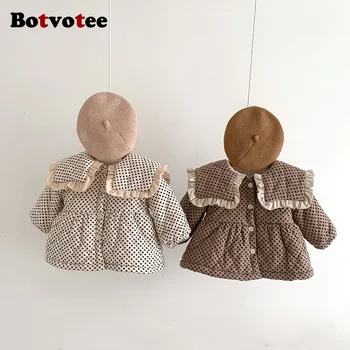 Botvotee 2023 Осеннее пальто для маленьких девочек, верхняя одежда, роскошные парки с цветочным рисунком, меховая одежда с утолщенной подкладкой, милая детская куртка