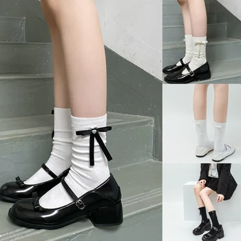 Женские носки для телят в балетном стиле, сладкие носки, униформа JK, Свободные носки, повседневные хлопчатобумажные носки, носки-пинетки, носки на лодыжках с бантиком.