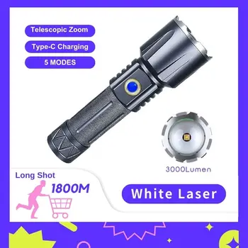 Сверхбелый лазерный фонарик с Usb-аккумулятором, мощный фонарик с зумом IPX6, водонепроницаемая тактическая вспышка для работы, охоты и т. Д