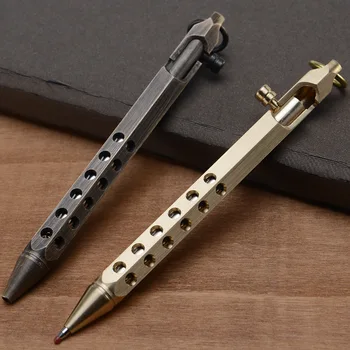 Латунная ручка ручной работы в форме пистолета, старомодная шестирядная роликовая ручка, многофункциональный металлический маркер, тактическая ручка для самообороны на открытом воздухе