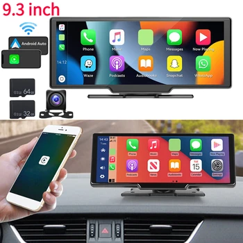 Беспроводной Carplay Android Auto Dash Cam Автомобильный видеорегистратор 9,3-дюймовый зеркальный монитор Mirrorlink с сенсорным экраном, Встроенный динамик, камера заднего вида
