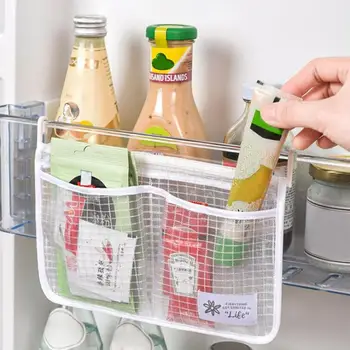 Вместительная подвесная сумка с двумя отделениями для хранения в холодильнике Сетчатые сумки для организации домашней кухни с помощью подвесок для холодильников