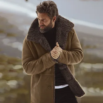 Мужское пальто С утолщенным меховым воротником, однотонная повседневная мужская зимняя куртка средней длины на подкладке, Повседневная одежда для путешествий, мужская одежда, уличная одежда