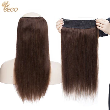 SEGO 90-120 г, Наращивание волос прямой проволокой, Человеческие волосы, Двойная леска, Невидимый Проволочный шиньон, Натуральные волосы на всю голову