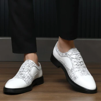 Мужские свадебные туфли на шнуровке из лакированной кожи с острым носком, осенние деловые официальные оксфорды, Роскошные трендовые модельные туфли Chaussure Homme
