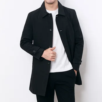 Весенне-осеннее мужское длинное пальто, ветровка, повседневный свободный дизайн, однотонный тренч, мужская мода, мужские куртки в корейском стиле, верхняя одежда