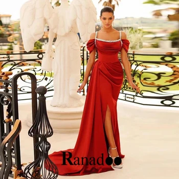 Вечерние платья для выпускного вечера Ranadoo со стразами 2023, атлас русалки, высокий разрез по бокам, шлейф с открытыми плечами по индивидуальному заказу