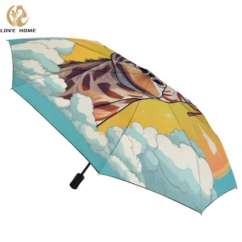 Жираф 8 Ребер Автоматический зонт Животное в очках Легкий зонт от солнца и дождя на каркасе из углеродного волокна Зонты для мужчин и женщин