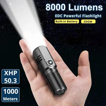 Яркий Мини-портативный фонарик с USB-аккумулятором, многофункциональные фонарики с зумом, мини-фонарик, водонепроницаемый фонарь для кемпинга