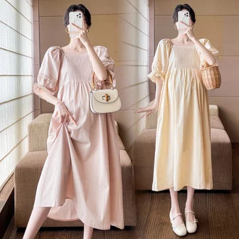 Q46392 # Платье для беременных, Корейская одежда больших размеров, свободные Женские платья, стильное Летнее платье для беременных