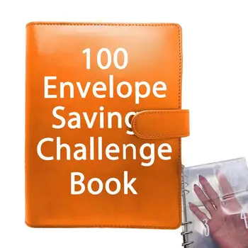Конверт Savings Challenge из искусственной кожи 100 конвертов Savings Challenge Book Портативная папка для экономии денег формата А5, водонепроницаемая для долгов