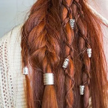 5 шт. Серебряные бусины с рунами скандинавских викингов для женщин, кольца для волос, Заплетенные в косы Дреды, манжеты для волос из бисера, Ирландские аксессуары для волос