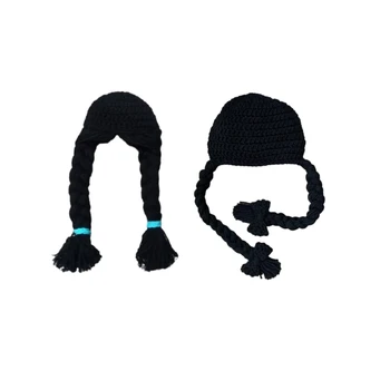 Детская шапочка ручной вязки для девочек с двойными косами Трендовый подарок