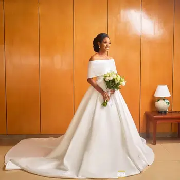 Атласное свадебное платье А-силуэта без бретелек со шлейфом большого размера, Vestidos Baratos Con Envio Бесплатно