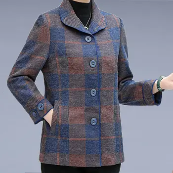 Женщины 2023 Новая Весенне-осенняя Корейская Винтажная куртка с длинным рукавом Женская мода Повседневные Однобортные пальто в клетку Верхняя одежда Z46