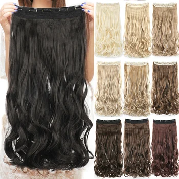 Soowee 28 дюймов Вьющиеся синтетические волосы, Черная цельная заколка для наращивания, искусственные заколки для волос, вставки для волос для женщин