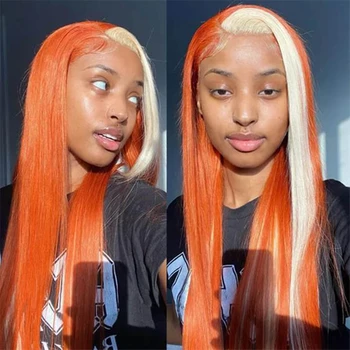 Прямой Рыжевато-Оранжевый Кружевной Парик с 613 Светлыми Полосками 13x4, Кружевной Фронтальный Парик Из Человеческих Волос для Женщин, Предварительно Выщипанные Бразильские Волосы Remy