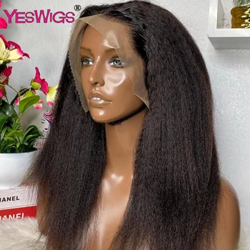 Парики из человеческих волос с прямыми кружевами 13x4 Yaki спереди для женщин, HD Прозрачные Афро Вьющиеся человеческие волосы, предварительно выщипанный полный парик из человеческих волос спереди на шнурке