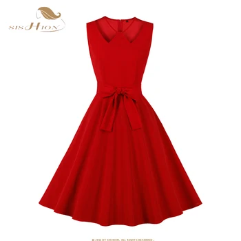 Элегантные винтажные платья Миди для женщин 2023, летние туники без рукавов с V-образным вырезом, однотонное красное повседневное платье для подиума Vestidos SR734
