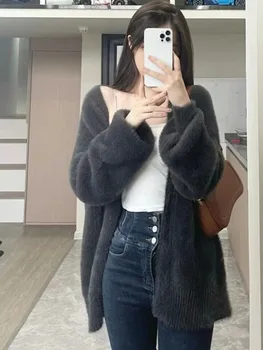 Мягкая клеенчатая имитация плюша норки, утепленная куртка-свитер в корейском стиле для женщин осенью и зимой, свободная и лениво-повседневная