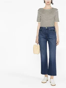 2023 Новые классические женские темно-синие джинсовые брюки-клеш Ранней осенью, прямые свободные широкие джинсы с высокой талией