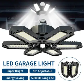 Деформируемый светодиодный гаражный светильник E27 / E26 с 6 лезвиями, Регулируемый Потолочный светильник для магазина, Складные Вентиляторные лампы для склада, Профессиональные Складские вентиляторные лампы