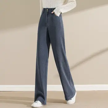 Вельветовые Узкие Широкие брюки с высокой талией, женские 2023, Новые Осенне-зимние повседневные брюки, Плюшевые Утепленные Женские широкие брюки