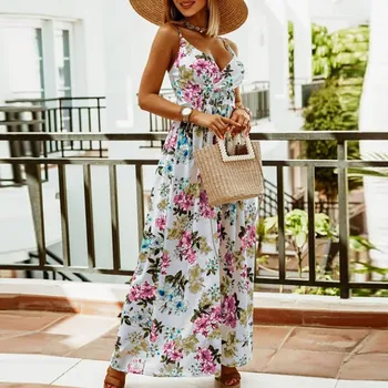 Женское летнее платье на бретельках с цветочным рисунком, без рукавов, с V-образным вырезом, повседневные сарафаны-качели