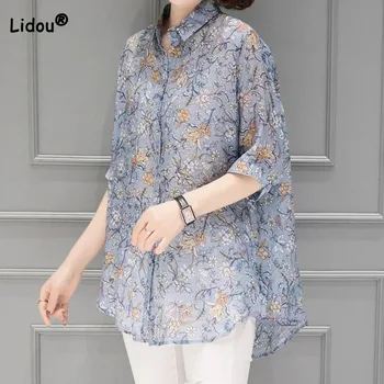 Универсальная модная рубашка-поло с принтом, летняя новая женская одежда, повседневная Корейская женская однобортная блузка с коротким рукавом
