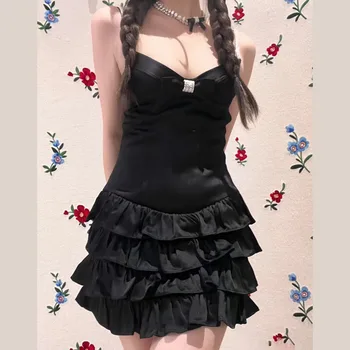 Модное сексуальное элегантное платье с бантом из бриллиантового бисера, черное платье с оборками на подоле, облегающее платье-торт 2023, новый Вечерний праздничный Корейский