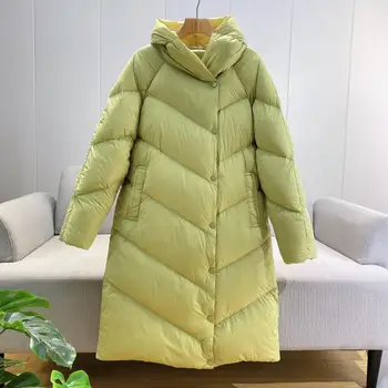 Женская пуховая куртка высшего качества 2023, Новая Модная теплая Повседневная Женская Длинная осенне-зимняя парка на белом утином пуху, свободная S170