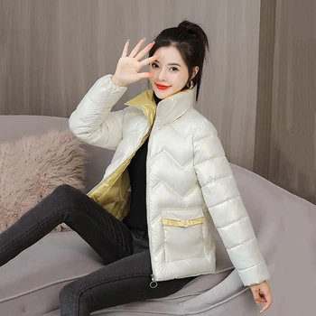 Утепленные парки с Корейским воротником-стойкой, Однотонная Свободная Зимняя верхняя одежда с длинными рукавами на хлопковой подкладке, зимняя одежда для снега, теплые короткие куртки для женщин