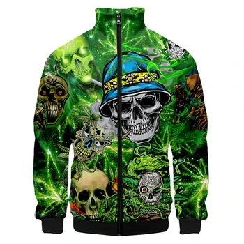 2023 Новый тренд Зеленый Череп Мужская куртка На Молнии 3D Rock Man Пальто На Молнии С Принтом Модная Уличная Одежда Унисекс Одежда Плюс Размер На заказ