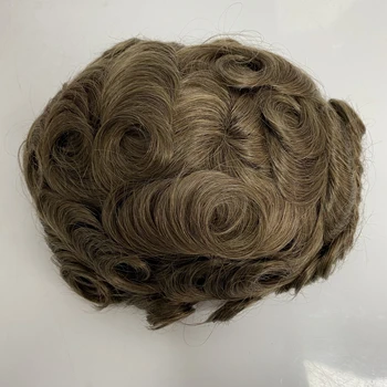 6 Дюймов Замена человеческих волос индийской девственницы 32 мм волна светло-коричневого цвета 7 # 8x10 Полные узлы Парик из искусственной кожи для белых мужчин