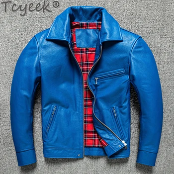 Tcyeek, весенне-осенняя куртка из натуральной кожи для мужчин, синяя куртка из мягкой воловьей кожи с верхним слоем, модные мужские кожаные куртки, приталенные,