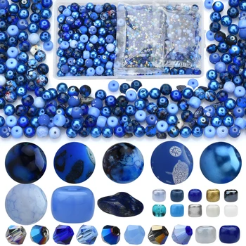 Набор для изготовления браслетов Сапфирово-синего цвета, 8 мм Круглые стеклянные бусины, 4 мм бусины из биконового хрусталя, 2-4 мм бисер для изготовления ювелирных изделий