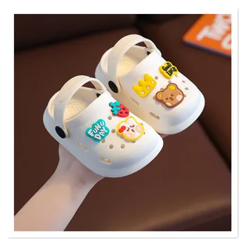 Детские тапочки для летних мальчиков и девочек с милыми мультяшными рисунками, нескользящая обувь с отверстиями Baotou, тапочки для младенцев и детей младшего возраста