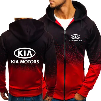 НОВЫЙ мужской автомобиль KIA с логотипом, повседневные мужские флисовые свитшоты градиентного цвета в стиле Харадзюку с капюшоном, куртка на молнии, мужская одежда
