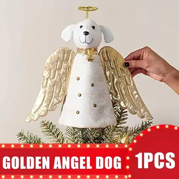 Верхушки для рождественской елки с принтом в виде снежинок, Очаровательная елочная шапочка в виде собаки-Ангела с золотыми крыльями, праздничные принадлежности Natal