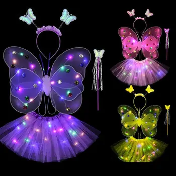 Юбки для девочек на Пасху, День Святого Валентина, 2-8 лет, юбка с мигающей бабочкой, реквизит для детских костюмов со светодиодной подсветкой 