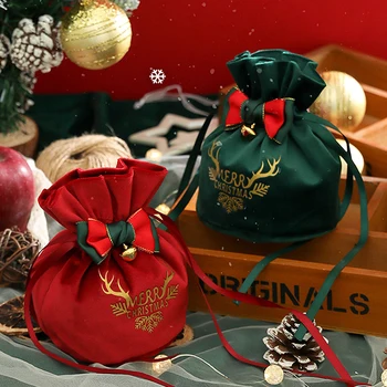 1 шт., подарочный пакет с Рождеством, конфеты, Рождественское яблоко, Бархатные мешочки на шнурке, Свадебная вечеринка, Новогодние пакеты для упаковки подарков