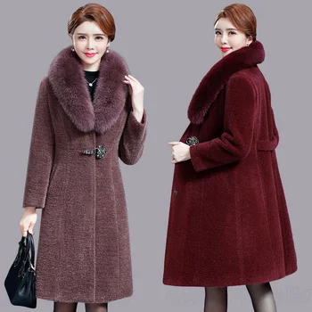 Высококачественная зимняя одежда для мамы, Норковое утепленное шерстяное пальто для женщин среднего возраста, Длинное кашемировое шерстяное пальто, зимняя куртка