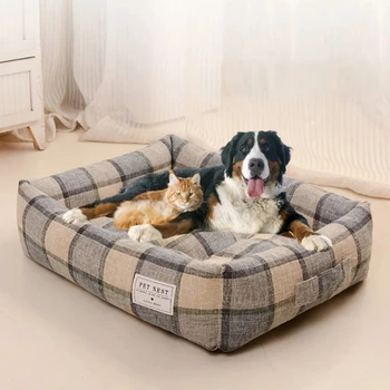 Квадратная решетчатая кровать для собаки, Съемная моющаяся кровать для домашних животных, кошачье гнездо, Двусторонний пригодный для использования ватный тампон, Спальный мешок для большой Маленькой кошки