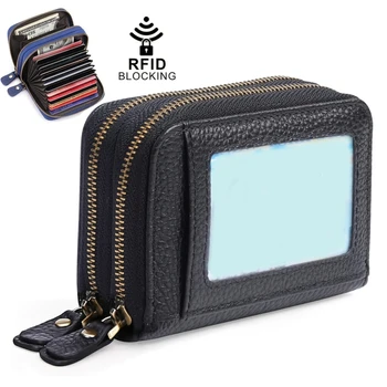 RFID мужской держатель для карт, кошелек унисекс, визитница из натуральной кожи, чехол для защиты карт на молнии, держатели банковских карт, кошелек