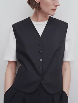 Весенне-осеннее женское жилетное пальто 2023, однобортная женская куртка без рукавов с V-образным вырезом, классическая верхняя одежда для офисных леди