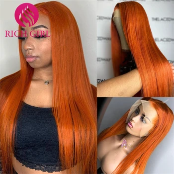 30, 32 дюйма, парик на кружеве 13x4, парики из человеческих волос Имбирно-оранжевого цвета, Бразильский Бесклеевой Прямой парик на кружеве Для женщин